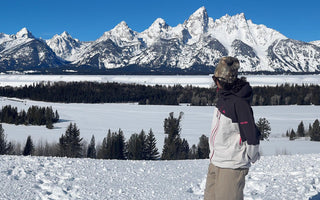 molly looking back at the snowy tetons