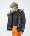 on-model image of strafe outerwear fall/winter 23/24 collection mens hayden jacket in distressed stealth camo
