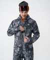 on-model image of strafe outerwear fall/winter 23/24 collection mens sickbird suit in blackout tie dye