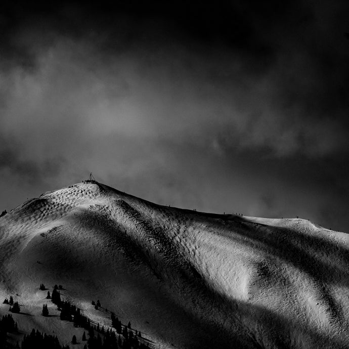 dramatic moody b&w shadows over highland bowl