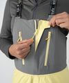 on-model image of strafe outerwear fall/winter 23/24 collection womens scarlett bib pant in lemon