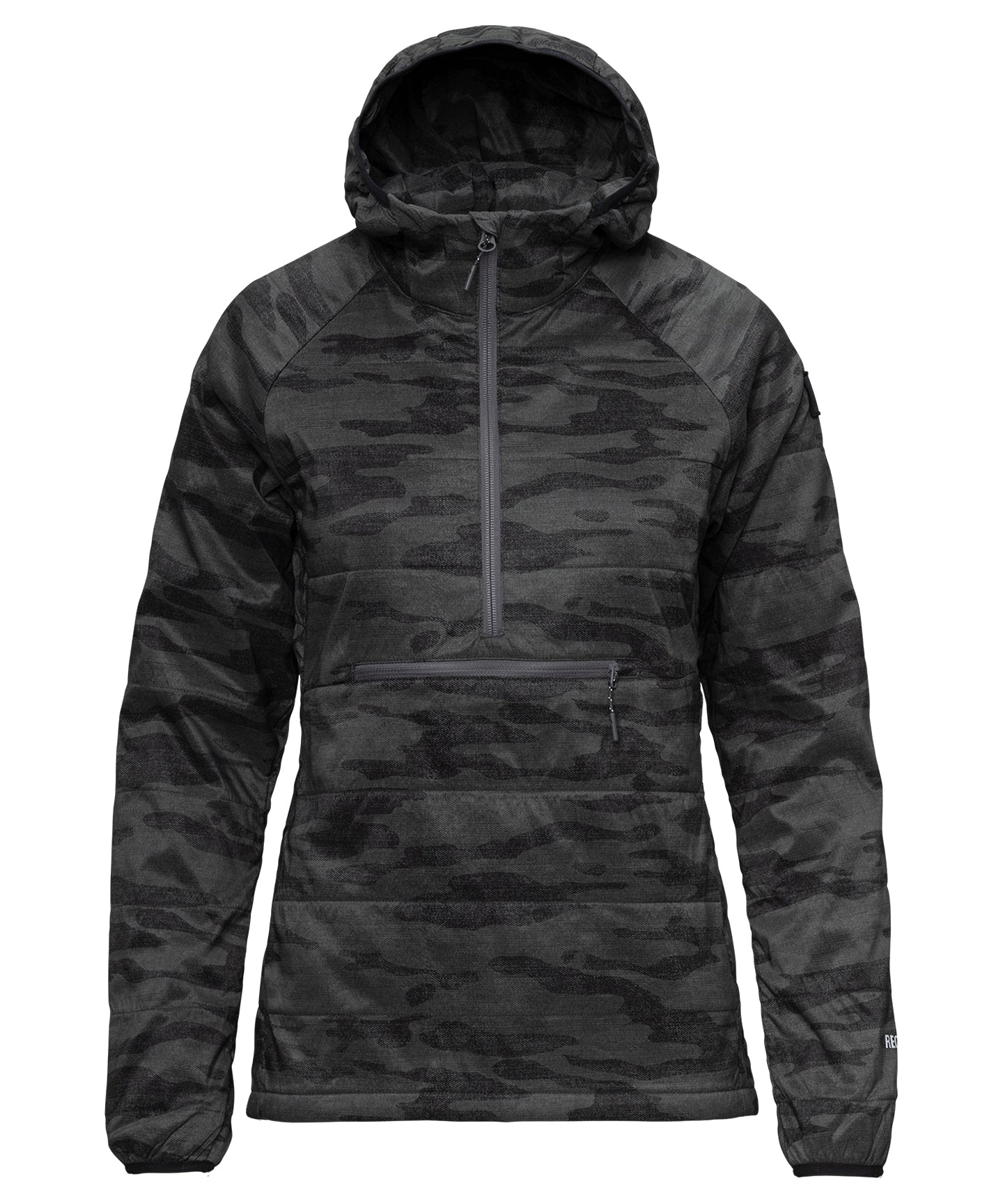 strafe outerwear fall/winter 23/24 collection womens sunnyside pullover in distressed stealth camo