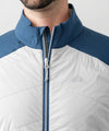 studio on-model image of strafe outerwear 2023 ms alpha direct vest in frost grey color