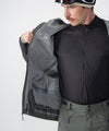 on-model image of strafe outerwear fall/winter 23/24 collection mens pyramid jacket in charcoal