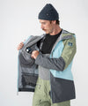 on-model image of strafe outerwear fall/winter 23/24 collection mens nomad jacket in arctic blue 