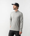 studio on-model image of strafe outerwear 2023 ms basecamp half zip in frost grey color