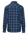 studio image of strafe outerwear summer 2023 ms durant flannel in storm cloud blue plaid