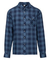 studio image of strafe outerwear summer 2023 ms durant flannel in storm cloud blue plaid