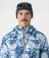 on-model image of strafe outerwear fall/winter 23/24 collection mens aero insulator in blue tie dye 