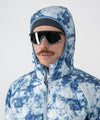 on-model image of strafe outerwear fall/winter 23/24 collection mens aero insulator in blue tie dye 