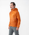 on-model image of strafe outerwear fall/winter 23/24 collection mens ultralight aero hooded insulator in amber