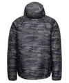 strafe outerwear fall/winter 23/24 collection mens ultralight aero hooded insulator in distressed stealth camo