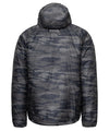 strafe outerwear fall/winter 23/24 collection mens ultralight aero hooded insulator in distressed stealth camo 