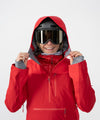 on-model image of strafe outerwear fall/winter 23/24 collection women&#39;s lynx pullover in cherry red