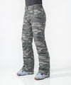 on-model image of strafe outerwear fall/winter 23/24 collection womens pika pant in distressed moss camo