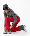 on-model image of strafe outerwear fall/winter 23/24 collection womens willow half bib in cherry red