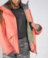 on-model image of strafe outerwear fall/winter 23/24 collection women&#39;s lucky jacket in sunset