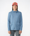 on-model image of strafe outerwear fall/winter 23/24 collection womens basecamp full zip baselayer in storm cloud blue