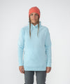 on-model image of strafe outerwear fall/winter 23/24 collection womens tech wrap collar mid-layer in arctic blue