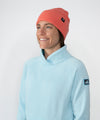 on-model image of strafe outerwear fall/winter 23/24 collection womens tech wrap collar mid-layer in arctic blue