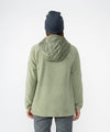 on-model image of strafe outerwear fall/winter 23/24 collection womens ajax snap fleece mid-layer in moss