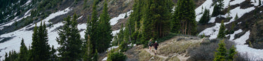 two trail runners action mountain scenic