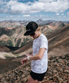 lifestyle image of ws skyline tech tee snow camo