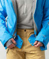 studio on-model image of strafe outerwear 2023 pyramid 3l shell jacket in cobalt color