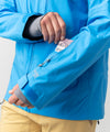 studio on-model image of strafe outerwear 2023 pyramid 3l shell jacket in cobalt color