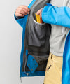 studio on-model image of strafe outerwear 2023 pyramid 3l shell jacket in cobalt color