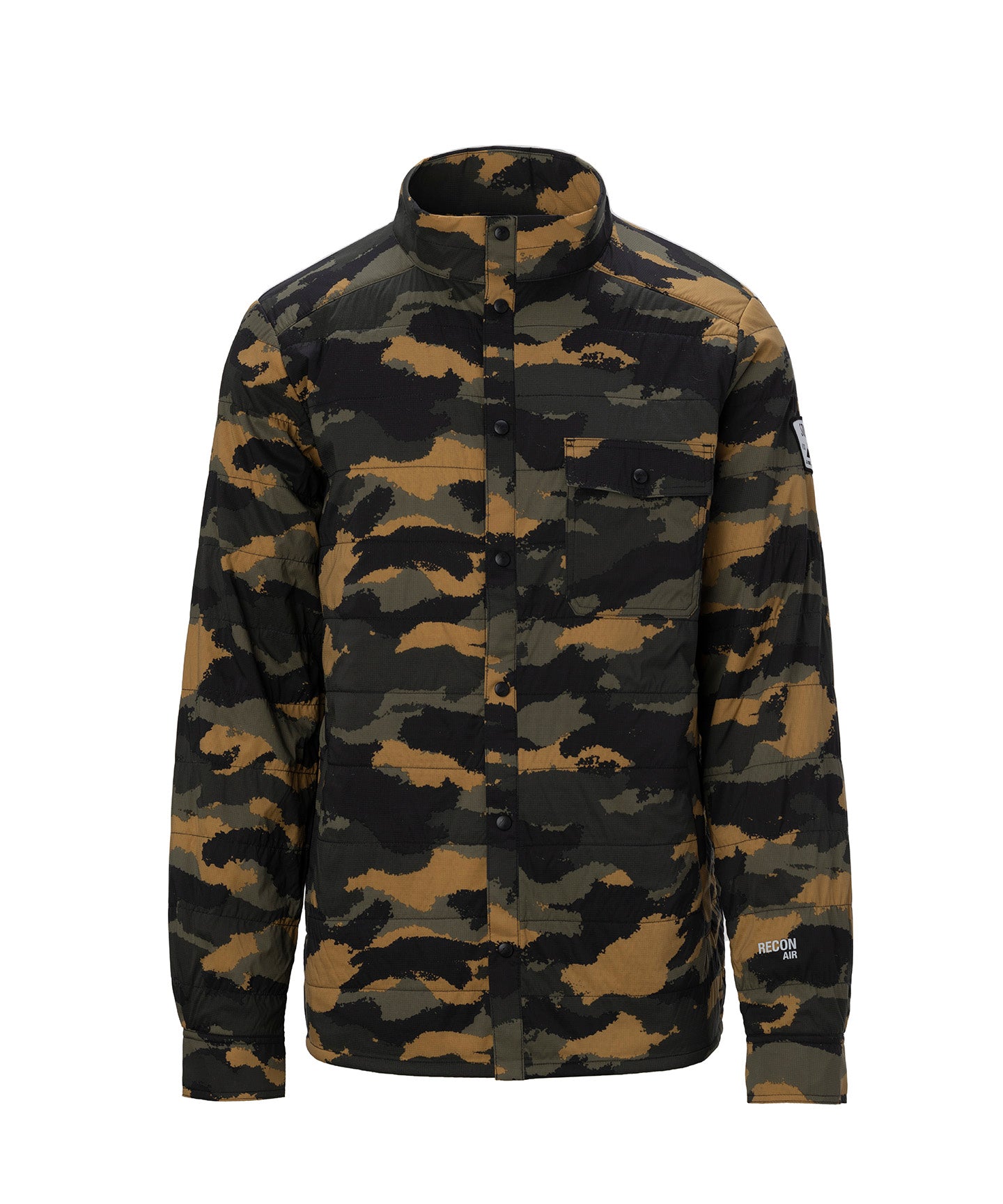 studio image of strafe outerwear 2023 ms alpha shirt jacket in dune camo color