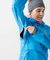 studio on-model image of strafe outerwear 2023 lynx 3l shell pullover in cobalt color