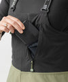 studio on-model image of strafe outerwear 2023 scarlett 3l shell bib in leafy color