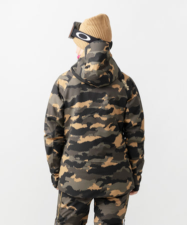 studio image of strafe outerwear 2023 lucky 2l insulated jacket in dune camo color