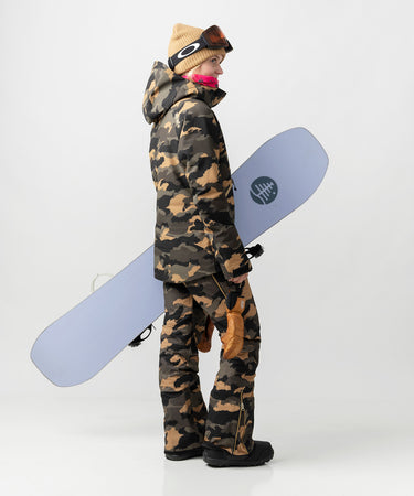 studio image of strafe outerwear 2023 lucky 2l insulated jacket in dune camo color