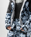 studio on-model image of strafe outerwear 2023 strafe x shredly meadow jacket in tie dye splatter color