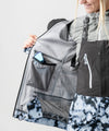 studio on-model image of strafe outerwear 2023 strafe x shredly meadow jacket in tie dye splatter color