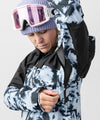 studio on-model image of strafe outerwear 2023 strafe x shredly meadow jacket in tie dye splatter color