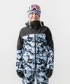 studio on-model image of strafe outerwear 2023 strafe x shredly meadow jacket in tie dye splatter color