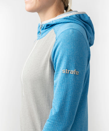 studio on-model image of strafe outerwear 2023 ws basecamp hoodie in cobalt color