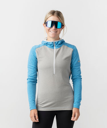 studio on-model image of strafe outerwear 2023 ws basecamp hoodie in cobalt color