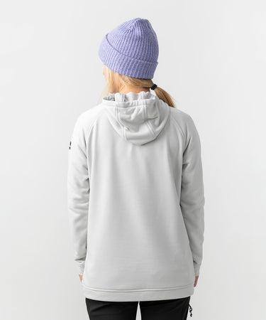 studio on-model image of strafe outerwear 2023 ws tech hoodie in frost grey color