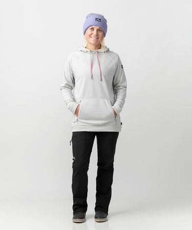 studio on-model image of strafe outerwear 2023 ws tech hoodie in frost grey color