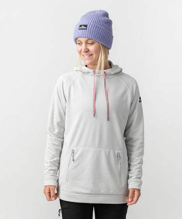 studio on-model image of strafe outerwear 2023 ws tech hoodie in frost grey color