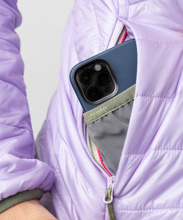 studio on-model image of strafe outerwear 2023 ws aero insulator in lavender color